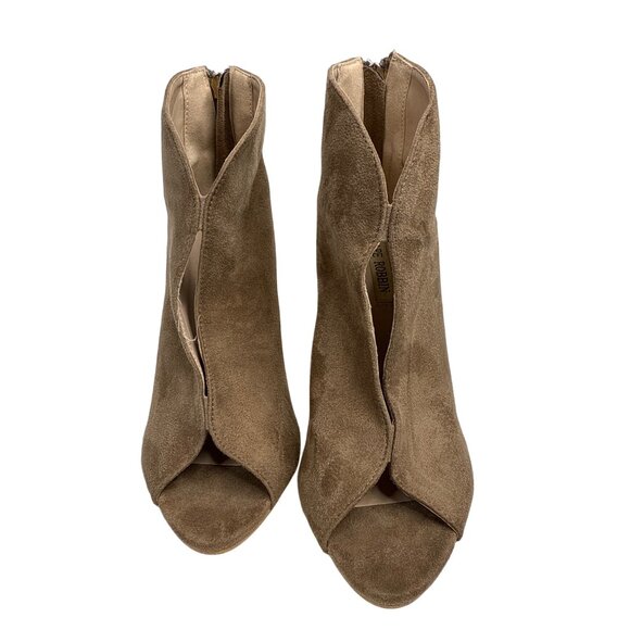 Cape Robbin Tan Suede Peep Toe Stiletto Booties Women’s 5.5 - Picture 3 of 11